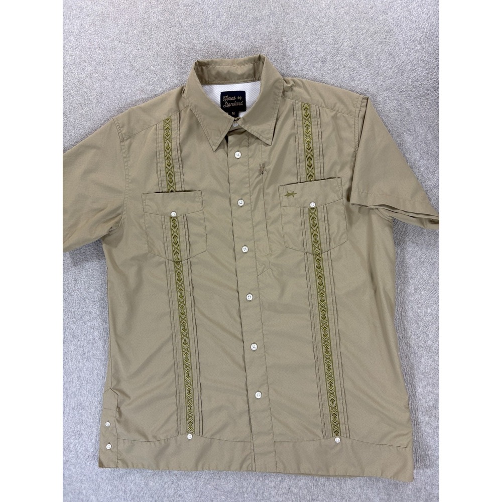 Texas Standard Tejas Gueyabera Breathable Button Down Shirt (Men's Medium) Tan